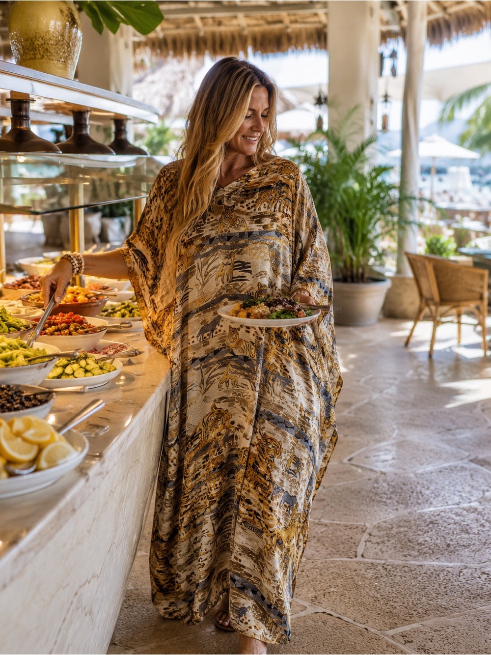 MYSTIQUE Vintage Caftan | Mumu | Gold Ivory & Taupe Animal Print 33/53